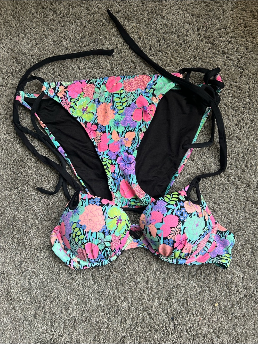 Victoria's Secret Floral Bikini Set - Black, Pink, Mint, Purple